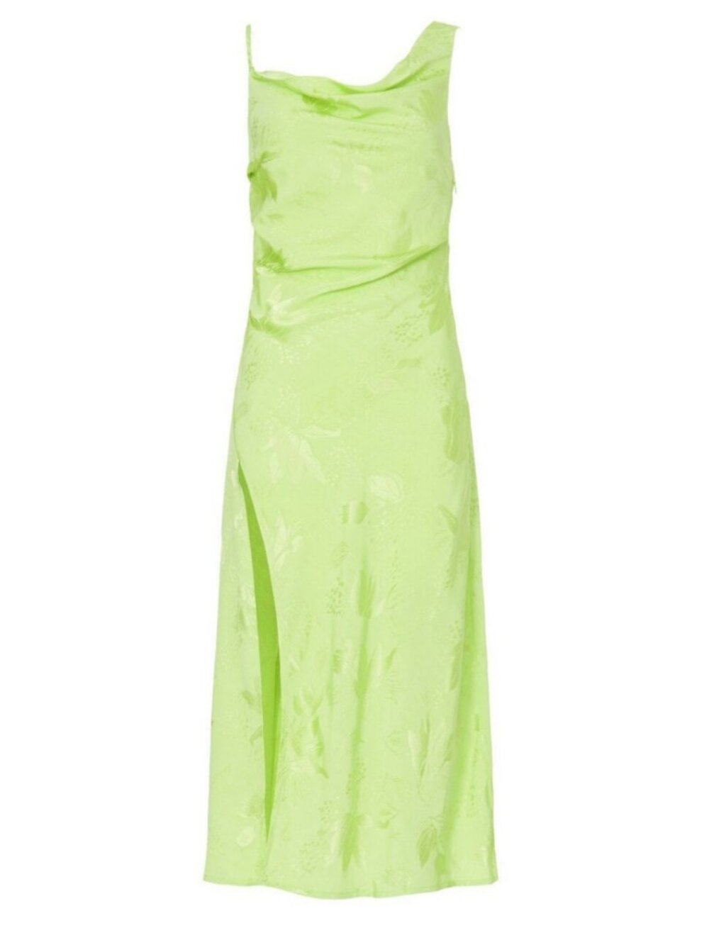 For Love & Lemons Lime Green Satin One Shoulder Dress